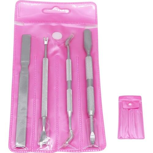 4Pcs Silver Nail Cuticle Double Sided Manicure Pusher Steel Cuticle Pusher Manicure Set