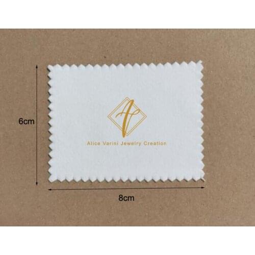 Customized Logo 500pcs 8x6cm White Silver Polishing Cloth Printed With Shine Gold Logo OPP Bag Individually Wrapped