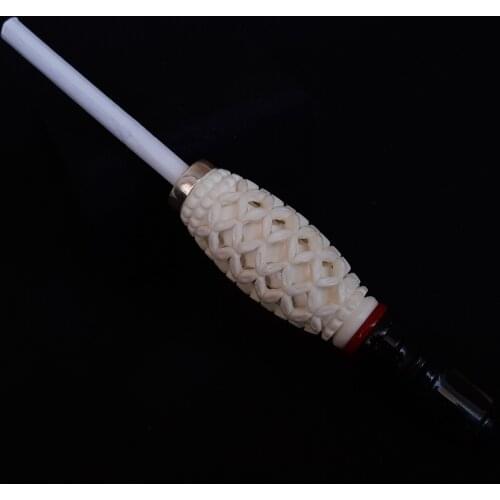 AGovem Handmade Block Meerschaum Cigarette Holder 925 Silver Ring For Women and Men Regular Size Mouthpiece Handmcarved AGM-13