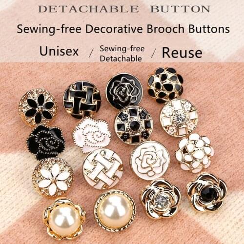 2Pairs 18mm Sewing-free Brooch Button Women Girls Coat Sweater T- shirt Dress Decoration Concealed Brooches Detachable Metal Pin