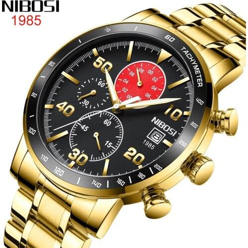 NIBOSI New Fashion Business Mens Quartz Watch Full Steel Luminous Calendar Clock Three Eyes Six Hands Chronograph Watches 2380