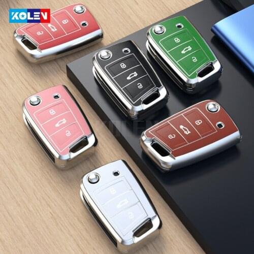 Tpu Leather Car Key Cover Case Shell For VW Volkswagen Golf 7 MK7 Tiguan MK2 For SEAT Ateca Leon FR 2 Ibiza For Skoda Octavia A7