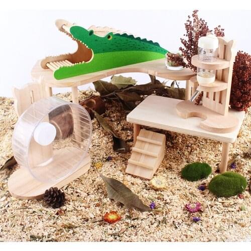 Wooden Hamster Shelter Golden Bear Chipmunk Crocodile-shaped Small Animal House Hamster Cage Landscaping Supplies Hamster Nest