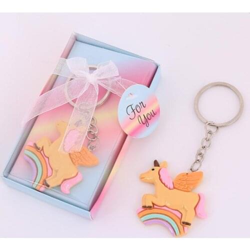 Baby Birthday Party Giveaway Rainbow Unicorn Key Chain Newborn Baptism Baby Christening Souvenir SN1934