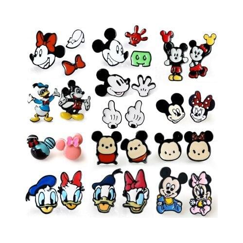 Disney Mickey Donald Duck Fashion Anime Action Figures Cartoon Products Accessories Stud Earrings Girls Unisex Birthday Gifts