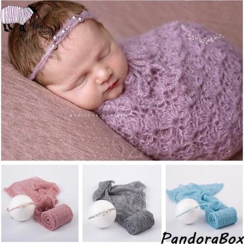 Stretch Wraps+Headband Newborn Photography Props Baby Girl Boy Photo Shoot Studio Wraps Blanket Infant fotografia Accessories