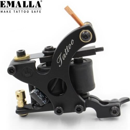 EMALLA 1PCS Cast-iron Tattoo Gun Black 10 Wrap Coil Tattoo Machines Power Kit Set Supply Tattoo Clip Cord Tattoo Power Supply