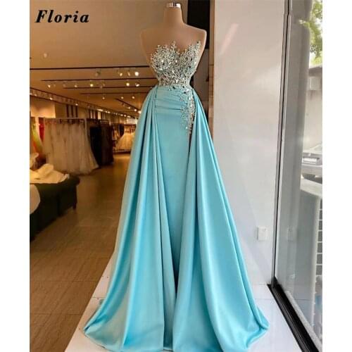 Floria Fashion Beads Prom Dresses Saudi Arabia Long Mermaid Party Dresses Satin Evening Wear Photography Dress 2021 Vestidos
