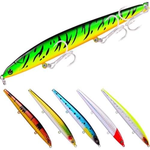 6PCS Sea Fishing Pencil Minnow Fish Bass plastic lure hook baits 12.8cm/21.5g