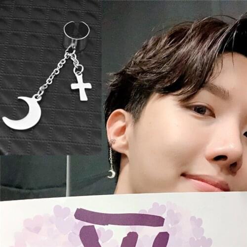 KPOP DNA Korean 1pcs Winner Bangtang Boys Jin V Clip Earrings Jungkook Suga Jhope Tassels Ear For Women Men Moon cross