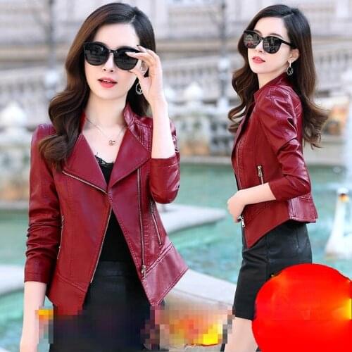 Spring Autumn Ladies Motorcycle Leather Jackets Women Turndown Collar Zipper Slim Black Moto & Biker Jacket Female Y501