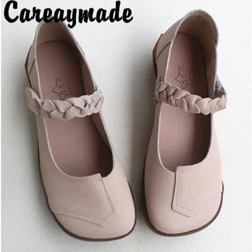 Careaymade-New Ethnic Style Retro-vintage True Leather Round-Headed Handmade Woven Sticker Single Shoe Soft sole Womens Shoes