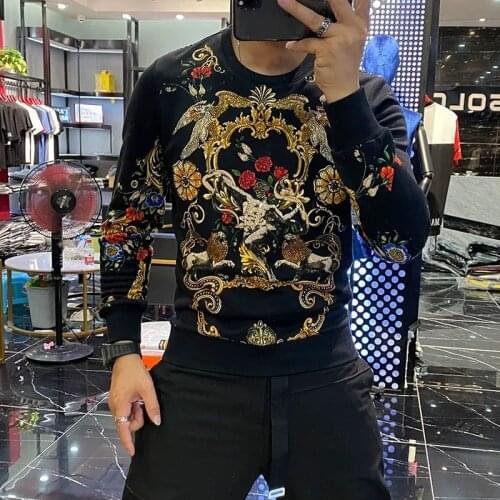 Autumn and winter mens casual suit new brand design Slim printing hot drilling fashion brand