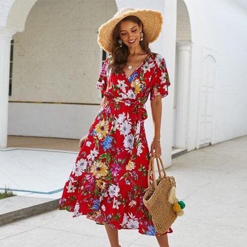 2020 spring and summer boho print original design strap dress