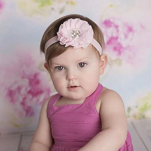 2pcs 3.5" Stunning Baby Girl Rhinestone Pearl Flower Headband Toddlers Elastic Hair Bands Photo Props Hair Headwear Accessories