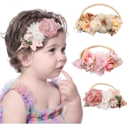 A-STYLE Girls Rose Flower Elastic / Nylon Headband 25Pcs/Lot For Newborn Baby Kids Hair Accessories