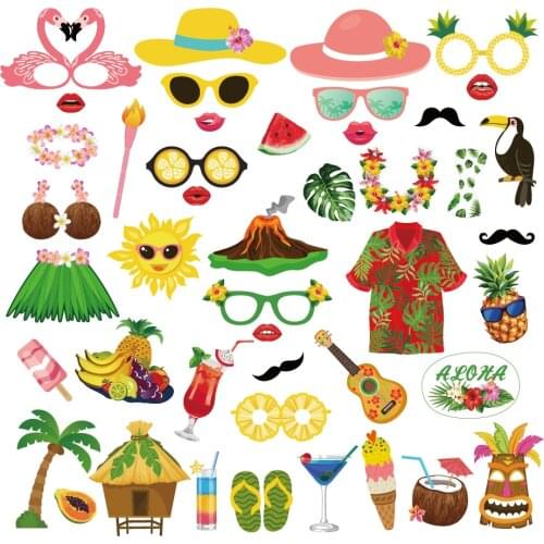 PZ161 44pcs Hawaii Summer Beach Swimming Party Photo Booth Props Hawaii Garland Dress Party supplies