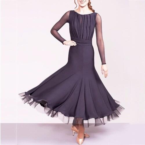 Sexy Latin Dancing Dresses For Ladies Black Colors Silk Skirts Women Adult Chacha Indian Ballroom Professional Dress Fabric B004