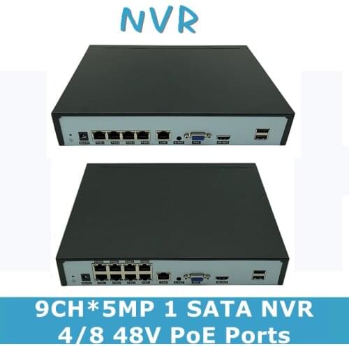 4/8 PoE Ports NVR H.265 9CH*5MP Network Digital Video Recorder For IP Camera ONVIF CMS XMEYE ICsee 1 SATA Max 14TB P2P RTSP