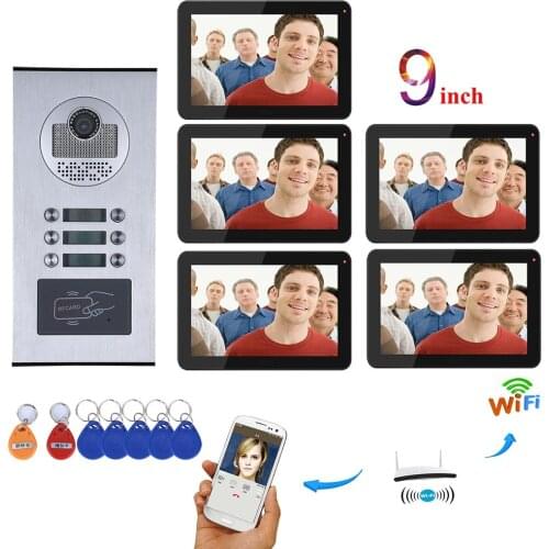 MOUNTAINONE Video Intercom Systems 5 apartments 9 inch Wifi Video Door Phone System RFID IR-CUT HD 1000TVL Doorbell Camera