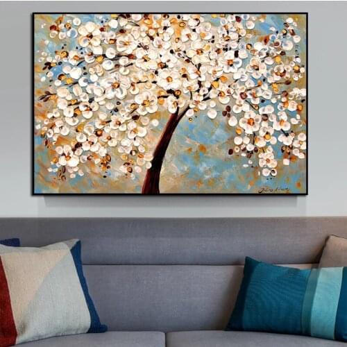 Nordic Abstract White Plum Bossom Oil Painting on Canvas Wall Art Posters Prints Wall Pictures for Living Room Home Cuadros