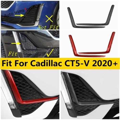 Yimaautotrims Front Fog Lights Lamps Eyebrow Cover Trim ABS Red / Carbon Fiber Look Accessories Fit For Cadillac CT5-V 2020 2021