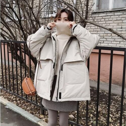 2019 winter new style down jacket large wool collar medium and long style Korean version women coat loose tooling fashion coats