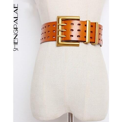 SHENGPALAE 2021 New Genuine Leather Belt Female Vintage Metal Buckle Wide Leather Waistband Women Designer Brand Belt Lady PE153
