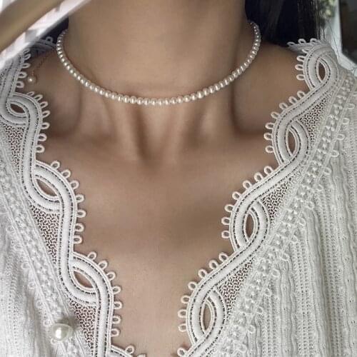 KISS WIFE Trendy Wedding Big Pearl Necklace For Women Fashion White Imitation Pearl Choker Necklace 2021 Trend Elegant Jewelry