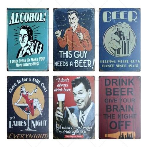 Cocktail Beer Tin Signs Drink Metal Plates Wall Pub Shop Restaurant Cafe Home Decor Vintage Art Iron Poster 20x30CM