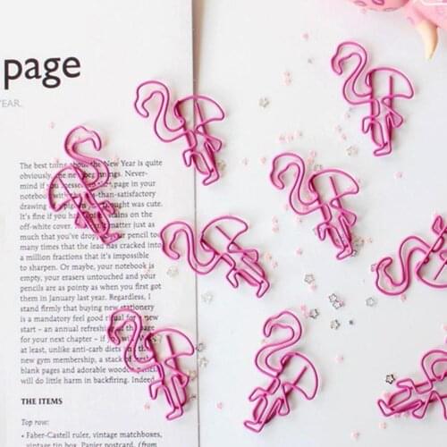 10Pcs/Lot Cute Pink Flamingo Shape Paper Clips Creative Colorful Clip Bookmarks metal memo paper clips set index bookmark