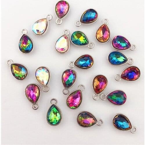10pcs Gold waterdrop Charm Crystal Pendant beaded Jewelry Findings