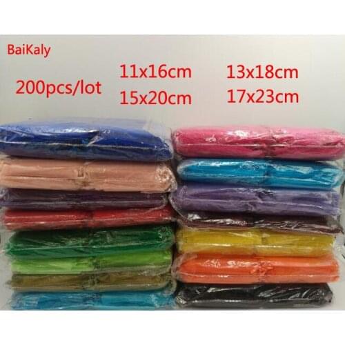 200pcs 11x16 13x18 15x20cm 17x23cm Drawstring Organza bag Wedding Christmas Gift Bags Jewelry Packaging Organza Pouches & Bags