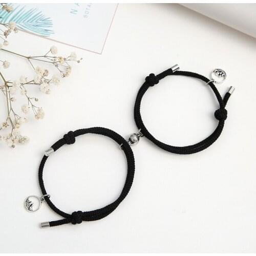 2021 Fashion 2pcs/set Paired Bracelet For Lovers Distance Magnet Couple Braslet Women Men Braided String Brazalete Stone Braclet