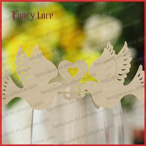 50pcs/Lot Wedding Favor Laser Cut Place Cards, Love Bird Wine Glasses Cards, Cute Bird Table Mark Name Cards,Wedding Party Favor