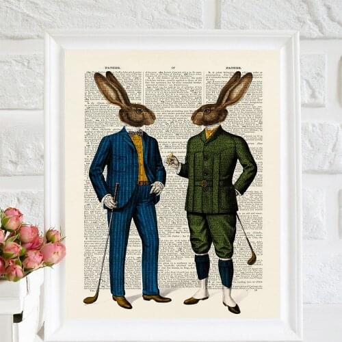 Abstract Golf Hare Art Poster Wall Picture Golfer Gift Fathers Day Gift Quirky Hare Suit Canvas Prints Nordic Modern Home Decor