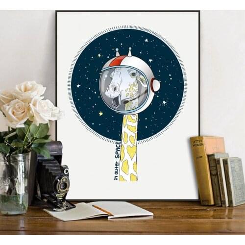 Astronaut Giraffe Cartoon Posters Nordic Style Kids Decoration Animals Canvas Painting Nursery Art Wall Picture For Baby Room