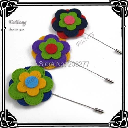 Free shipping!Newest 12PCS/LOT 5CM felt flowers lapel pins mens suit wedding floral stick pin