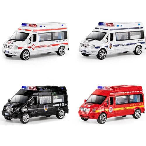 Simulation 1/32 Ambulance Police Car Model Toy With Light Fire Engine Vehicle Alloy Diecast Model Decorations Toys For Children