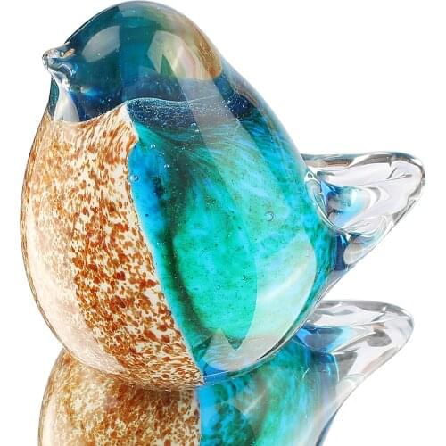Art Glass Bird Figurine Handmade Blown Glass Paper Wight Mother`s Day Gift Home Ornament