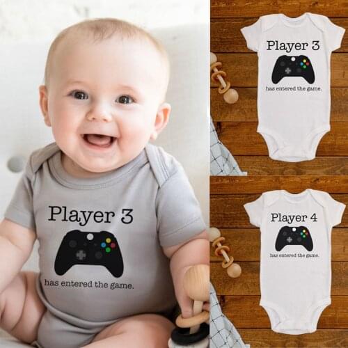 Summer Newborn Baby Boy Girl Short Sleeve Letter Print Player 2/3/4 Has Entered The Game Romper Baby Clothes Hot Designs
