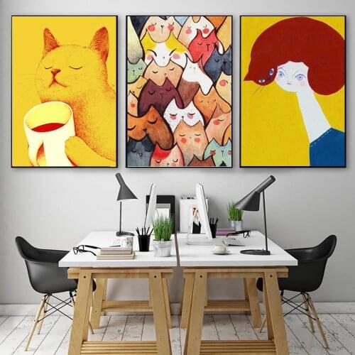 Minimalist Abstract Cat Female Wall Art Canvas Painting Nordic Posters and Prints Wall Pictures for Living Bedroom Decoration