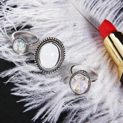 Fashion retro ring with color crystal big joint ring three piece set Synthetic gem