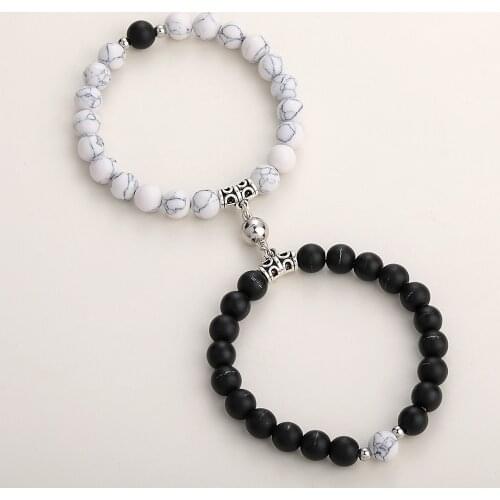 2021 Fashion 2pcs/set Natural Stone Beads Yoga Bracelet For Lovers Distance Magnet Couple Bracelets Friendship Jewelry