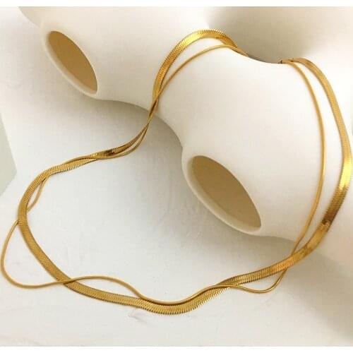 Monlansher Vintage Double Layer Chain Chokers Gold Color Snake Chain Flat Chain Necklaces Statement Fashion Jewelry for Women