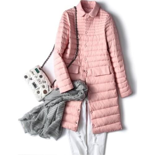 New Autumn Winter Elegant Long Warm Coat Women Ultra Light 90% White Duck Down Jacket Women Slim Windproof Female Outwears Mw105