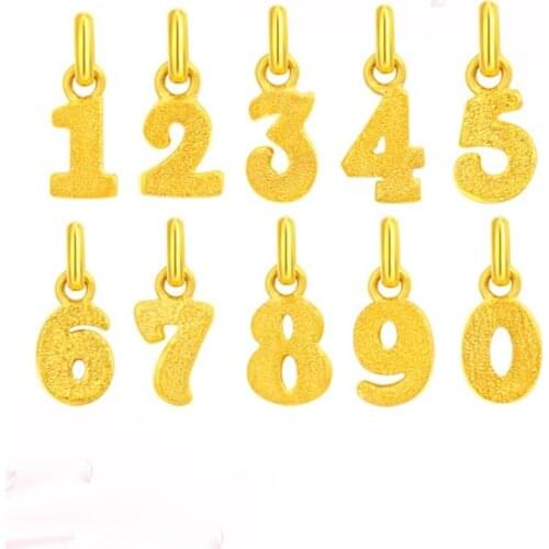 Pure 24k Yellow Gold Pendant Little Brush-finished Letter Number Pendant 0.3-0.5g 10mmH Gift For Women