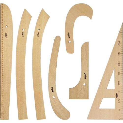 Tailor-Modelist-Fashioner Boutique Dress Sewing Textile 7 Piece Wooden Ruler Riga Set of Miter Set