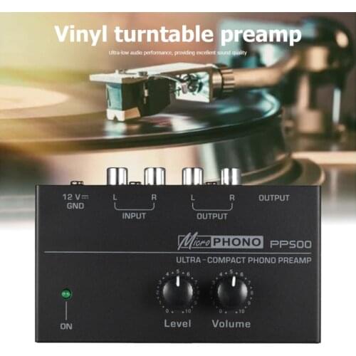 PP500 Phono Preamp Preamplifier With Level Volume Controls RCA Input Output 1/4" TRS Output Interfaces For LP Vinyl Turntable