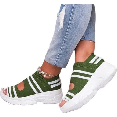 Sandals Womens New 2020 Summer Flat Bottom Comfortable Thick Bottom Middle Heel Fish Mouth; Womens Sandals Large Size 43